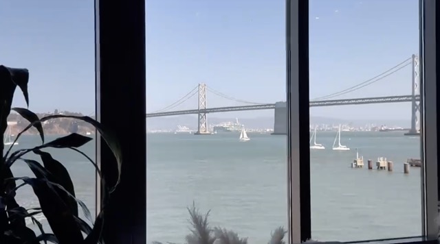 The Bay Bridge seen through the venue windows