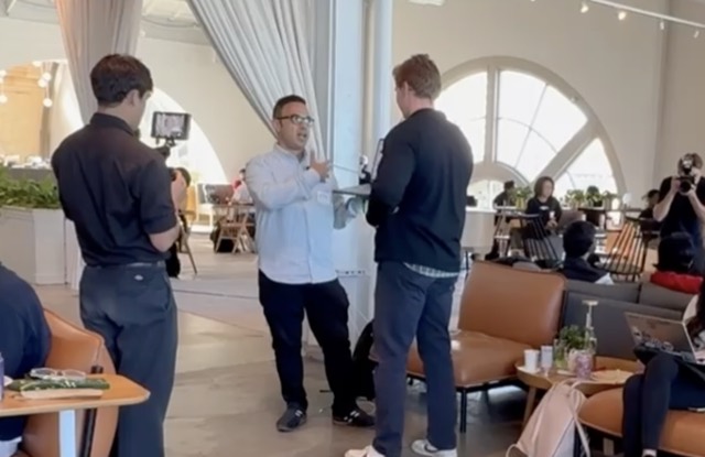Aemal talking about the project during a filmed conversation